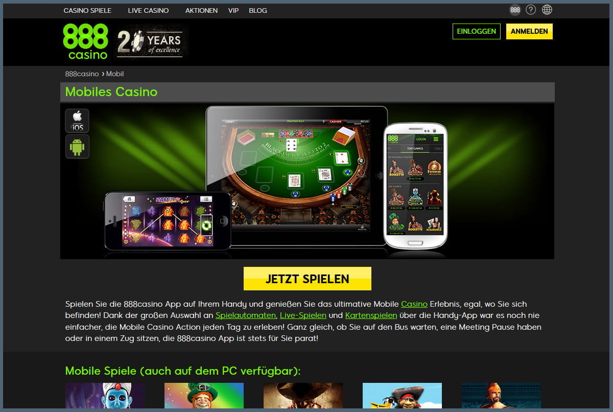 Die mobile Seite von 888 Casino 